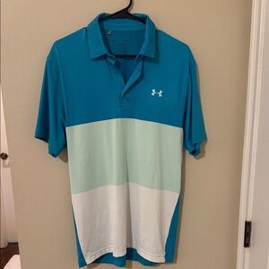 Under Armour Men's Teal and White Polo Shirt